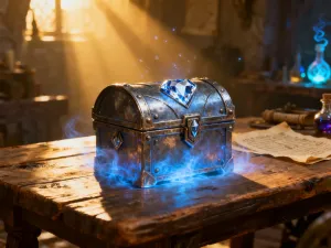 Świecąca magiczna kula na kamiennym ołtarzu, nawiązująca do klimatu fantasy gry League of Legends.