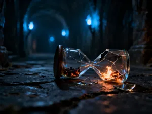 Stół do gry RPG z figurkami potworów, kośćmi i mapami w przytulnym, nastrojowym oświetleniu.