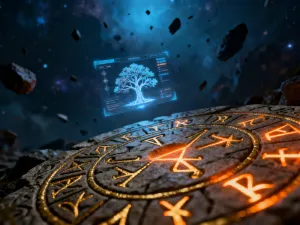 Kowadło w Minecraft używane do łączenia dwóch zaklętych ksiąg, otoczone magicznymi cząsteczkami.