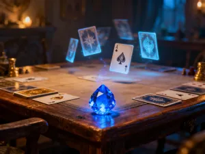 Ozdobny, magiczny miecz z runami spoczywający na kamiennym ołtarzu w mrocznym lochu.